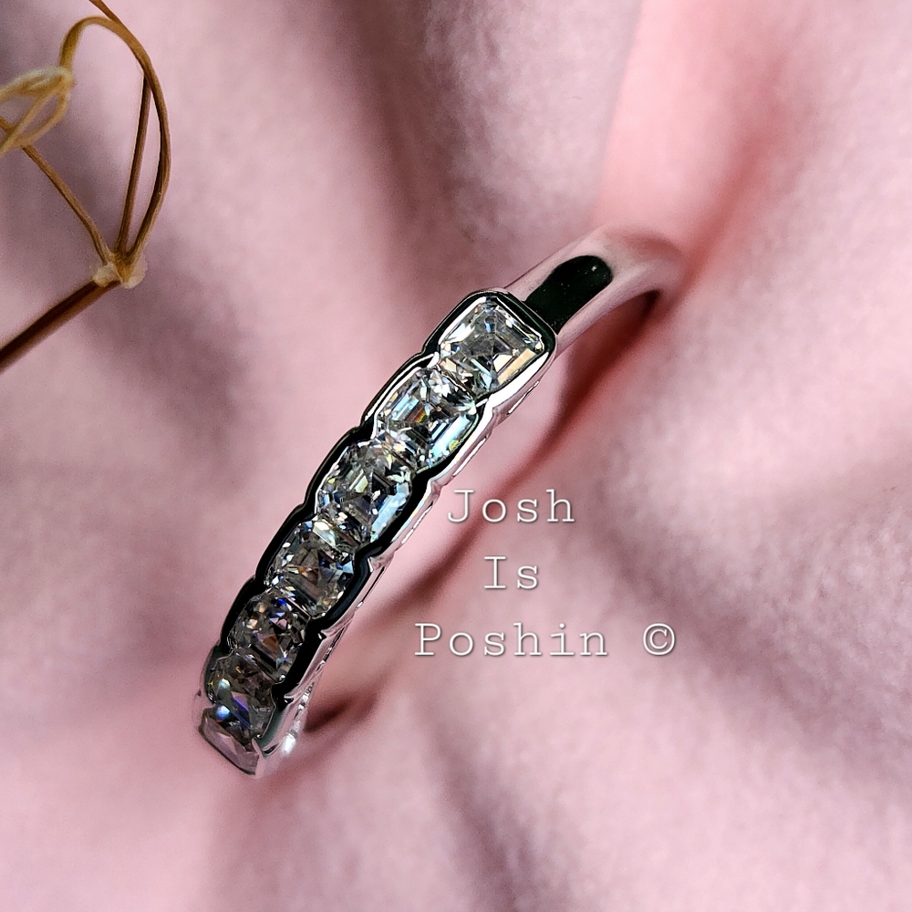 Bezel Set Moissanite Asscher Cut Anniversary Band in Sterling Silver